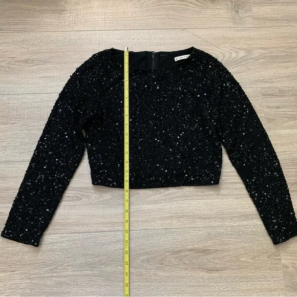 Alice + Olivia Lacey Embellished Bracelet-Sleeve Crop Top Black Size 8 - Picture 14 of 16